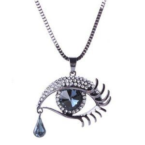 Woman Blue Evil Eye Crystal Rhinestone Jeweled Teardrop Pendant Chain Necklace
